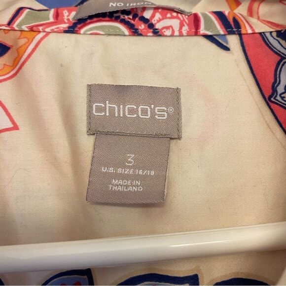 Chicos No-Iron Sateen colorful Western Paisley button down blouse top 3 US16/18 - Picture 3 of 9